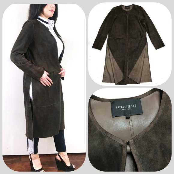 LAFAYETTE 148 NY Suede Collarless Long Coat/Duster
